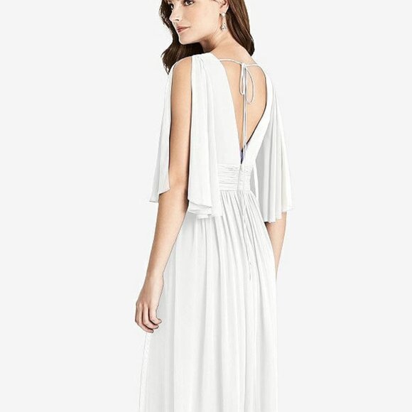 After Six 6777.....Split Sleeve Backless Chiffon Maxi Dress.....White...Size 0 - Picture 3 of 8